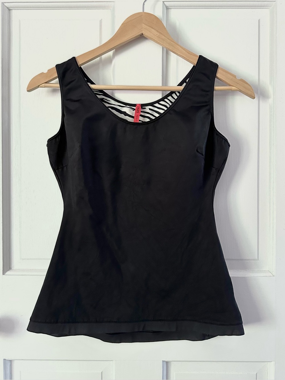 SPANX Black Women's Shaping Tank Top with Zebra-Trim Scoop Neck Size L 14